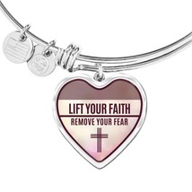 Lift Your Faith Heart Bangle Stainless Steel or 18k Gold 18-22&quot; - £37.92 GBP+