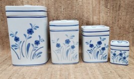 Viana Do Castelo- Portugal Hand Painted Canister Set of 4 Blue White Floral - $128.69