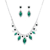 Fashion Women Green Marquise Cut Crystal Rhinestone Silver Necklace Set 16" - $35.28