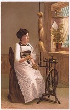 Postcard Barnerin Lady Spinning Wool - $9.89