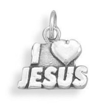 Oxidized I LOVE JESUS Heart Charm Holy Pendant Men Womens Gift 14K White Gold Fn - £33.29 GBP
