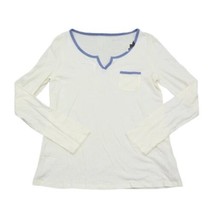 Nautica Womens Flannel Trimmed Long Sleeve Top Size M Color White/Blue - £31.27 GBP