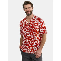 George Men&#39;s Relaxed Button Front Camp Shirt LARGE (42-44) Red Hibiscus ... - $19.99