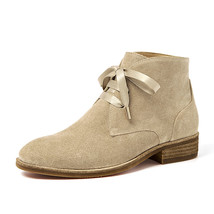 Suede Women&#39;s Boots Genuine Cow Leather Ankle Length Trendy High-Tops Ribbon Lac - £138.04 GBP