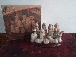 Kirkland&#39;s Potter&#39;s Garden 10 PC Nativity Set Natural Ceramic w/ Wood Base Boxed - £25.31 GBP