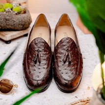 Aubiere Genuine Ostrich Quill Dress Tassel Loafers Brown image 10