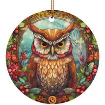 Merry Xmas Cute Owl Bird Stained Glass Wreath Christmas Ornament Gift Decor - £11.41 GBP