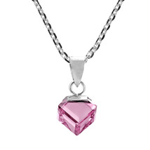 Gleaming Pink Crystal Prism Cube on Sterling Silver Pendant Necklace - £13.28 GBP