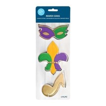 Mardi Gras 3 Pc Cookie Cutter Set Steel Mask Fleur De Lis Note R&amp;M - $8.90