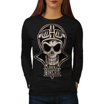 Wellcoda Biker Skull Womens Long Sleeve T-shirt, Outlaw Race Casual Design - £19.34 GBP