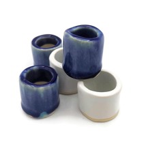 5Pc Large Hole Blue Tube Beads, 35mm Long Handmade Ceramic Macrame Artisan Beads - £42.28 GBP