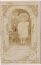Postcard RPPC Young Boy &amp; Girl With Cart &amp; Compliments - $3.95