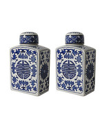 A&amp;B Home Ren Rectangular Blue White Lidded Jar - Set of 2 - £47.77 GBP