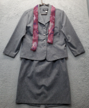 Chad Stevens 2 Piece Skirt Suit Women Petite 14 Gray Single Breasted Not... - $709.48 MXN
