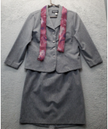 Chad Stevens 2 Piece Skirt Suit Women Petite 14 Gray Single Breasted Not... - $37.27