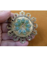 Z34-6) blue rhinestone textured Czech glass button flower design pin brooch - $712.51 MXN