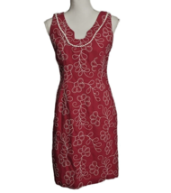 Chadwicks Dress Floral Embroidery Sheath Sleeveless Linen Blend Pink Party - $19.78