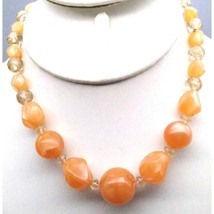 Vintage Peach Moonglow Choker, Elegant Thermoset Lucite Beads w Faceted Crystals - £28.19 GBP