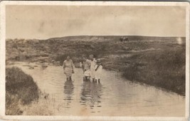 RPPC People Wading in Creek Horses in Distance Postcard V13 - £15.99 GBP