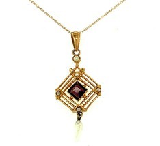 10k Yellow Gold Lavaliere Pendant with Purple Stone Seed Pearl (#J4787) - $247.50
