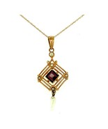10k Yellow Gold Lavaliere Pendant with Purple Stone Seed Pearl (#J4787) - £195.76 GBP