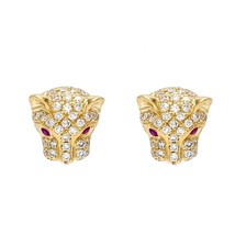 14K Yellow Gold Plated 0.33Ct Round Simulated Diamond Panther Head Stud Earrings - £41.16 GBP