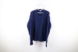 Vtg J Crew Womens Large Faded Cotton Chunky Cable Knit Fisherman Sweater Blue - £55.35 GBP