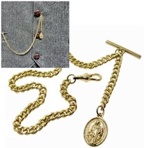 Albert Pocket Watch Chain Gold Color Saint Mary Medal Fob Swivel Clasp AC194 - £11.42 GBP