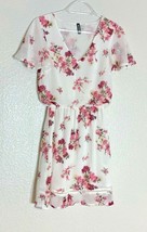 H &amp; M Divided Womens Sz 2 White Pink Floral Dress VNeck Sheer Lined Knee Length - £10.90 GBP