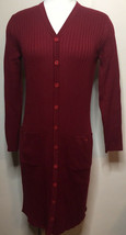 Nina Leonard Burgundy Ribbed Button Up Sweater Dress Pockets Size XS Cla... - €14,22 EUR
