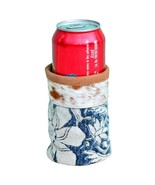 Blue Floral Canvas and Cowhide Can Sleeve - $14.85