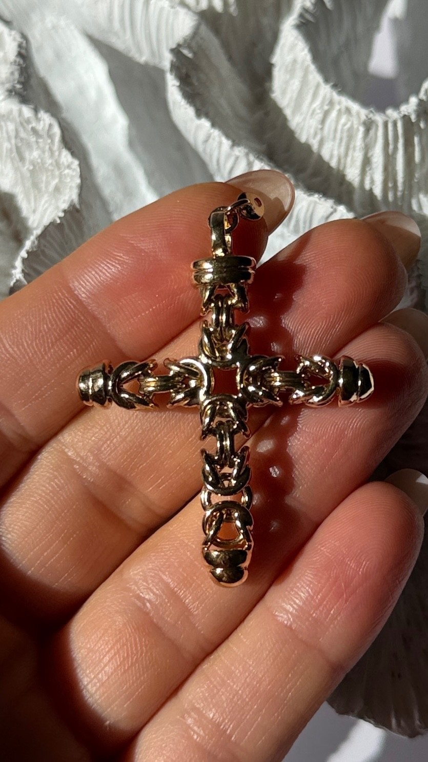 Italy 925 Sterling Silver Gold Plated Cross Pendant Item image 5
