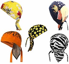 Doo Rag Skull Cap Set Bandana Wrap Smiley Face Tropical American Flag Zebra Oran - £19.97 GBP