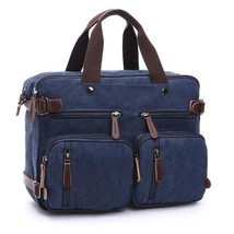 Men Canvas Bag Leather Briefcase Travel Suitcase Messenger Shoulder Tote - £55.95 GBP