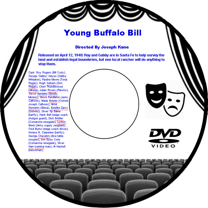 Young Buffalo Bill 1940 DVD Movie Western Roy Rogers George 'Gabby' Hayes Paulin