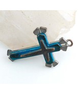 Layered Cross Pendant Teal and copper over Silver Tone - £4.42 GBP