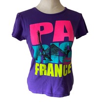 Paris France Eiffel Tower monuments retro fitted graphic tee neon y2k size large - £17.33 GBP