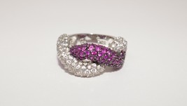 CL 925 Sterling Silver Purple Gemstone &amp; Cubic Zirconia Twisted Ring Size 4.5 - £27.16 GBP