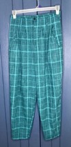 Vtg Aqua Black High Rise Plaid Pants 28 Inch Waist M New Wave Skater Gru... - £17.13 GBP