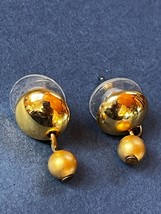 Small Goldtone Round Button w Faux Bead Dangle Post Earrings for Pierced... - £7.58 GBP