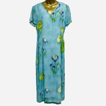 Vtg 1980&#39;s - 90&#39;s Blue Floral Maxi Dress Light Weight Rayon Made in USA Size 8 P - £37.13 GBP