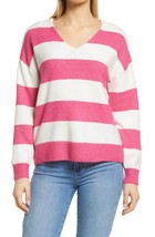 MSRP $69 Vince Camuto Stripe V-Neck Sweater Pink Size Medium - £21.31 GBP