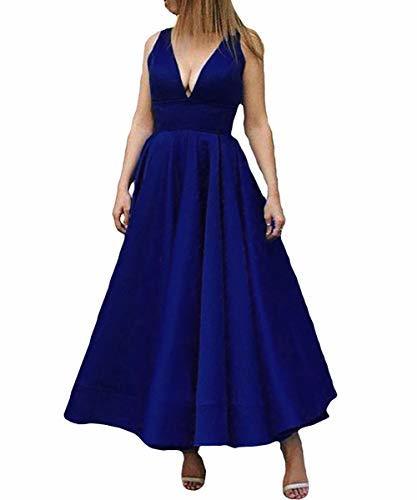 Kivary Plus Size V Neck Ankle Length Formal Prom Evening Dress Dark Royal Blue U