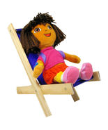 Handmade Toy Folding Lawn Chair, Wood &amp; Purple Fabric For Dolls, Stuffed... - £5.45 GBP