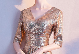 Gold Midi Sequin Dress Gown Women Custom Plus Size Sequin Gold Dress image 8