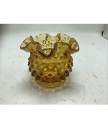 Vintage Fenton Art Glass 3&quot; Amber Gold Hobnail Ruffled Open Rose Bowl Vase - $278.66 MXN