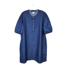 J.Crew Sz L Puff Sleeve Denim Popover Dress Fair Trade Recycled Cotton Linen - £39.06 GBP