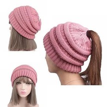 Color: B-PINK - Pony Beanie Super Cute Cable Knit Hat - $510.33 MXN