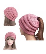 Color: B-PINK - Pony Beanie Super Cute Cable Knit Hat - $37.59 CAD