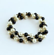 Vintage Faux Pearl & Black Bead Necklace Brass Spacer Beads Fashion Jewelry 24" image 4